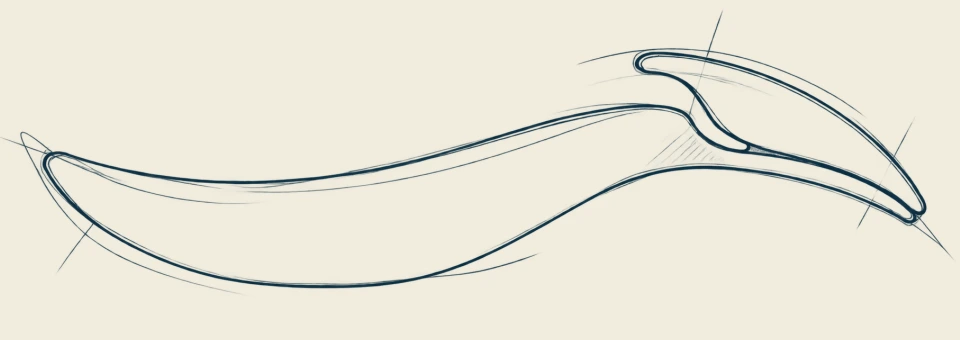 Dessin de la pince à bracelet : poignée courbe et tête de préhension
